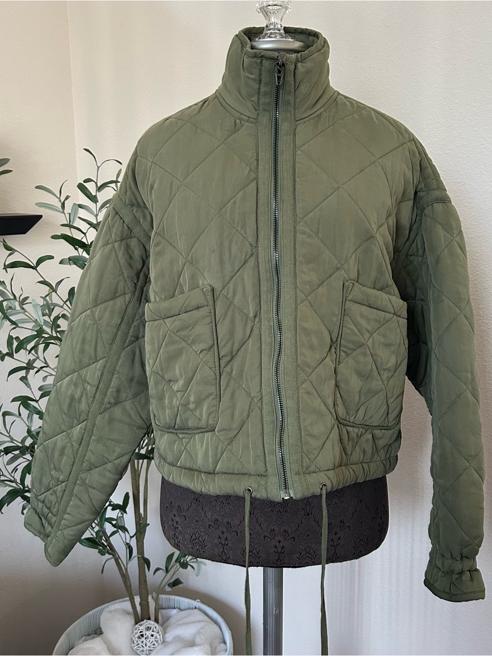 Blank NYC Quilted Olive Green Puffer Jacket